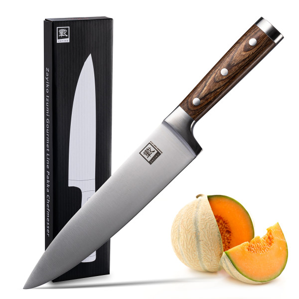 Zayiko IZUMI Series - Professional Chef Knife with 20cm German Steel Blade, Pakka Wood Handle & Fine Gift Box - Essential Kitchen Knife