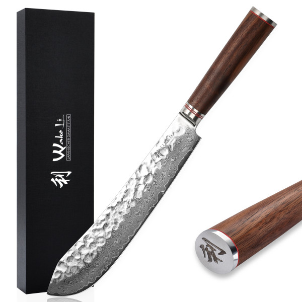 Wakoli walnut damask BBQ block knife I 30 cm blade I walnut handle