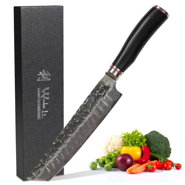 Carving knife Tanto I 20 cm blade with hammer finish made from 67 layers of Damascus steel I black oak handle