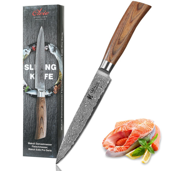 Meat knife & carving knife I 17 cm blade of 67 layers Damascus steel I Pakka wood handle