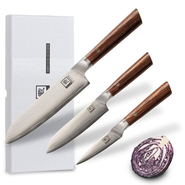 Zayiko 3 piece damask knife set series Kasshoku # ICHI #NI #SAN