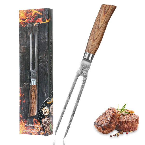 Carving fork and meat fork I 18 cm blade of 67 layers Damascus steel I Pakka wood handle